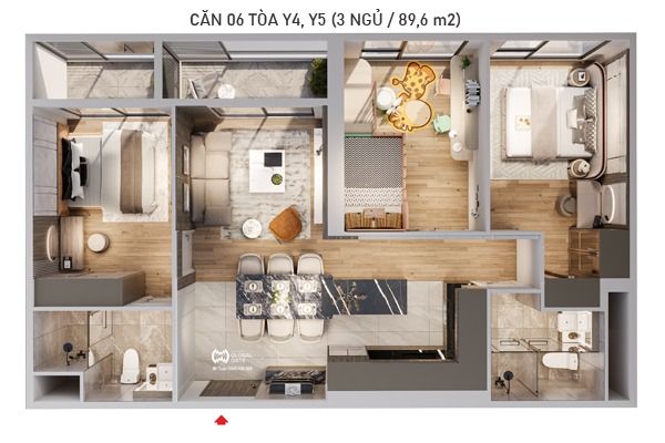 CĂN 06 TÒA Y4 - ATLANTIC  (3 NGỦ / 89,6 m2)