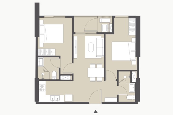CĂN 05 TÒA B2 | B2-xx-05 (2 NGỦ / 57,9 m2 / BC: ĐÔNG NAM, MẶT SẢNH, VIEW EXPO)