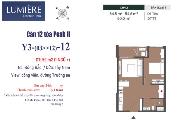Căn 12 tòa Y3 LUMIÈRE Essence Peak II