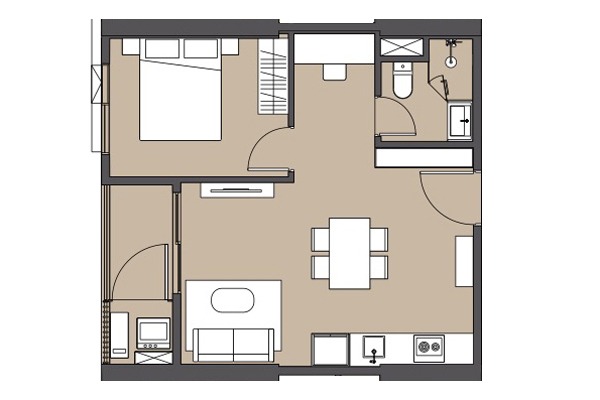 CĂN 15 TÒA B2 | B2-xx-15 (1 NGỦ+ / 45,9 m2) BC: TÂY NAM, VIEW CÔNG VIÊN