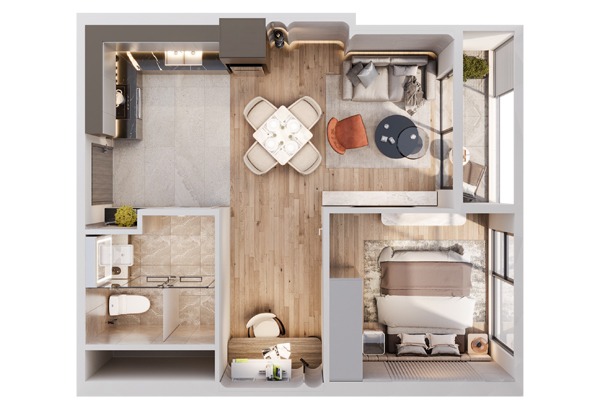 CĂN 16 TÒA Y4, Y5 (1 NGỦ+ | 45,6m2)