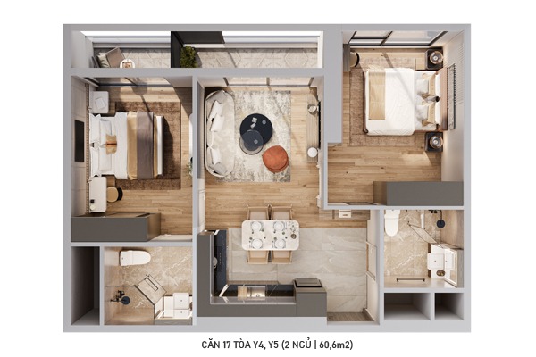 CĂN 20 TÒA Y4, Y5 (2 NGỦ | 59,2m2)