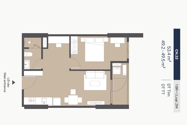 CĂN 21 (1 NGỦ / 42m2) | CĂN 22 (1 NGỦ+ / 49,2m2)  BC: ĐÔNG BẮC