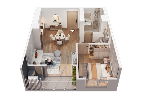 CĂN 22 | A2-xx-22  (1 NGỦ+ / 45,9 m2 / BC: TÂY NAM, VIEW SÔNG HỒNG)