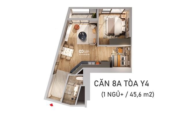 CĂN 8A TÒA Y4 - ATLANTIC  (1 NGỦ+ / 45,6 m2)