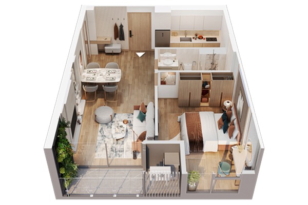LAYOUT CĂN A2-xx-01 (48,8m2 / 1 NGỦ / BC: ĐÔNG NAM)