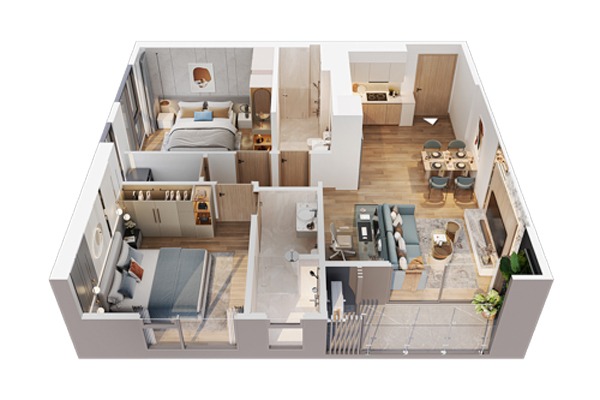 CĂN GÓC 18 | A2-xx-18  (2 NGỦ+ / 58,3 m2 / BC: ĐÔNG BẮC - ĐÔNG NAM)