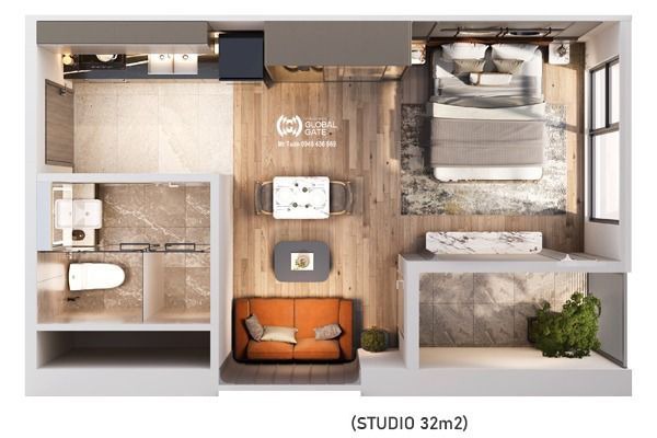 CĂN STUDIO  12A TÒA Y4 - ATLANTIC  (32m2)