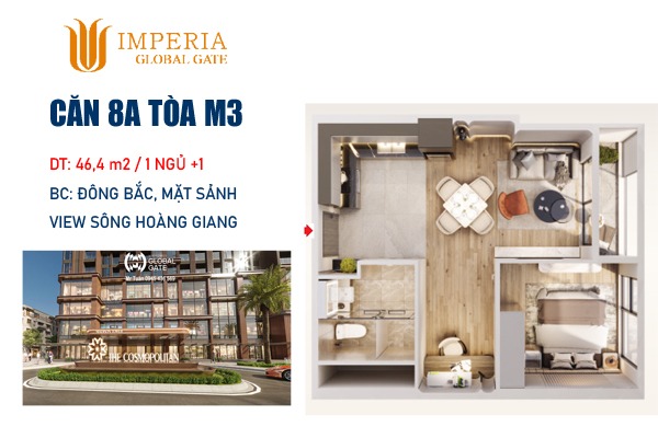 LAYOUT CĂN 8A  TÒA M3 (MẶT SẢNH) COSMOPOLITAN VINHOMES GLOBAL GATE