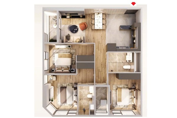 Layout CĂN 10 TÒA M2 - THÁP MONACO  (Góc 90,4m2 / 3 NGỦ /BC: TÂY NAM - ĐÔNG NAM, VIEW EXPO)