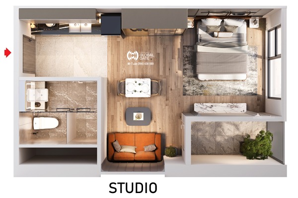 STUDIO CĂN 06 TÒA M2 (32,8m2 / BC: TÂY BẮC, VIEW CÔNG VIÊN)