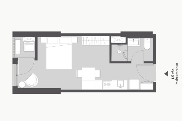 STUDIO CĂN 10 TÒA B2 | B2-xx-10 (27,3m2 / BC: TÂY BẮC, VIEW CÔNG VIÊN)