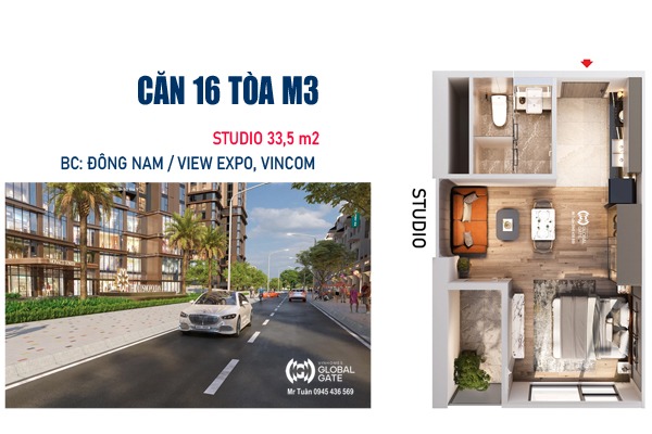 STUDIO CĂN 16 TÒA M3 THÁP MADISON  (33,5m2 / BC: ĐÔNG NAM)