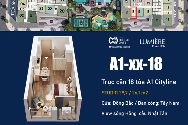 STUDIO CĂN 18 TÒA  A1 CITYLINE - LUMIÈRE Prime Hills CỔ LOA